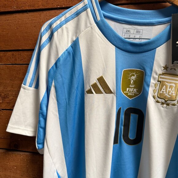 Adidas Argentina Soccer Jersey Mens 2XL Striped Messi #10 World Cup 2022 NEW - Picture 6 of 15